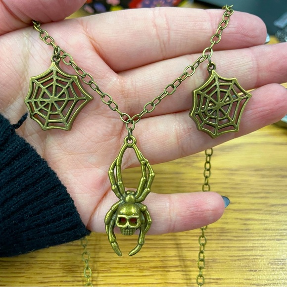 Bronze Necklace Spider and Spiderwebs - Picture 1 of 1